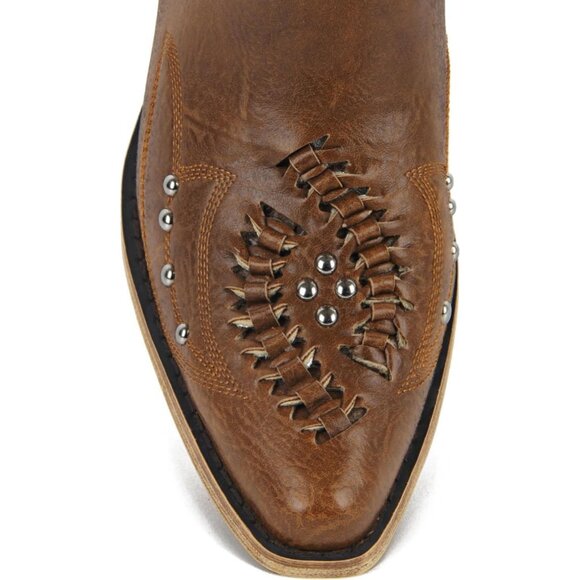 Women's Brown Leather Embroidery Knee High Western Cowgirl Boots Lightweight - Picture 2 of 6